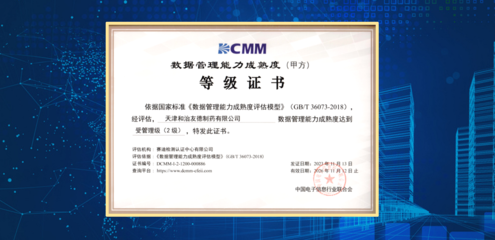 天津和治友德制藥成功通過DCMM貫標等級認證，信息技術服務邁上新臺階